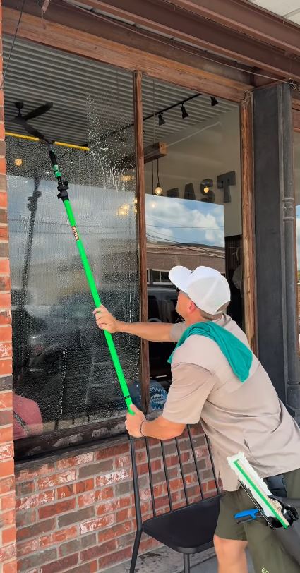 Window cleaning in Weatherford, Texas Professional window cleaning storefront in downtown Weatherford